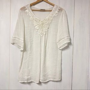 Embellished + Beaded White Boho Short Sleeve Top